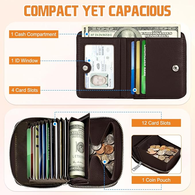 HUANLANG Mens Wallet RFID Blocking Multi Card Holder Wallets for Men Bifold Wallet with Zipper Small Men's Leather Wallet