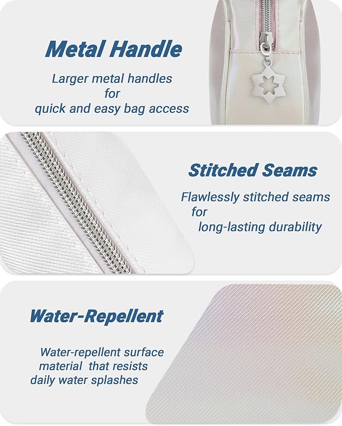 Small Makeup Bag，Travel Cosmetic Bag Organizer，Toiletry Bag with Zipper，Accessories Storage Bag for Women-Holographic white