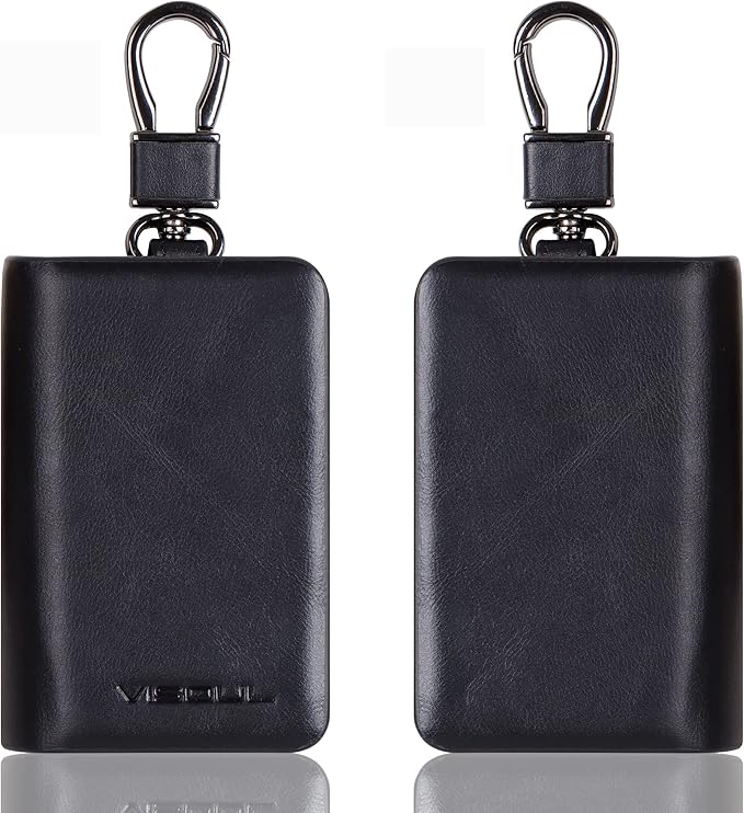 VISOUL Car Key Case Holder Double Zipper, Leather Car Smart Key Fob Case with Keychain for Men and Women