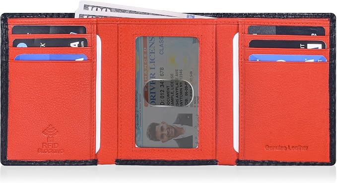 Tri fold Leather Wallet for Men with RFID | Slim Wallets for Men with 1 ID and 6 Credit card slots | Front Pocket Minimalist