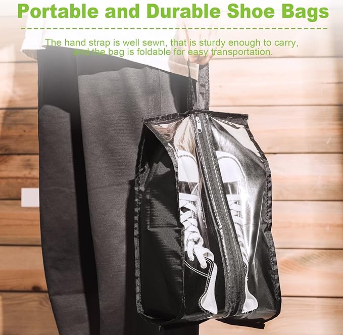 12 Pieces Shoe Bags for Travel Large Shoe Organizer for Men Women Waterproof Portable Shoe Bags with Sturdy Zipper for Travel Home Luggage Handbag, Black, 7.9 x 15.7 Inch