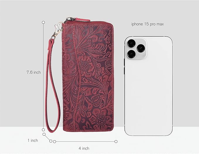 Red Embossed Wallet for Women - Leather RFID Womens Wallet Clutch with 8 Credit Card Holder, Coin Pocket, Gift for Women’s