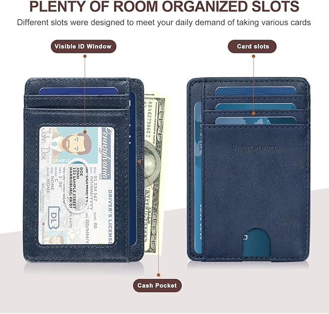 Front pocket thin wallet for Men Women RFID Blocking Credit Card Holder Card Cases Slim Minimalist wallet with Gift Box (1, Alaska Blue)