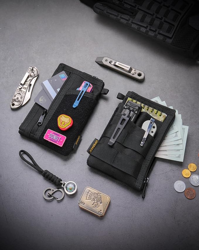 VIPERADE VE38 EDC Pocket Organizer, Slim EDC Wallet with 2 Zipper Pockets, EDC Pouch - 3 EDC Slots with 1 Larger Pocket for Flashlight, Multitool, Pen, Notebook