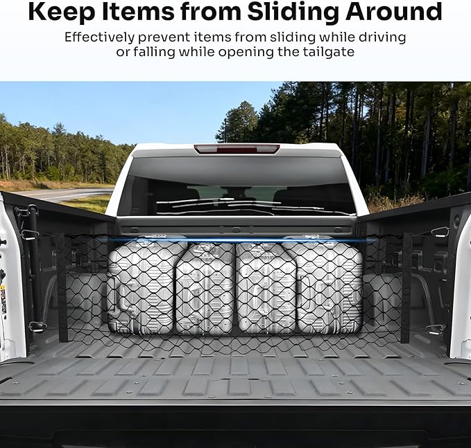 Canvcle Truck Bed Cargo Net for 2019-2025 2026 GMC Sierra 1500/2020-2026 Chevy Silverado 2500 3500 Accessories Envelope Style Mesh Trunk Net Organizer and Storage Stretchable Nylon Rear Cargo Netting