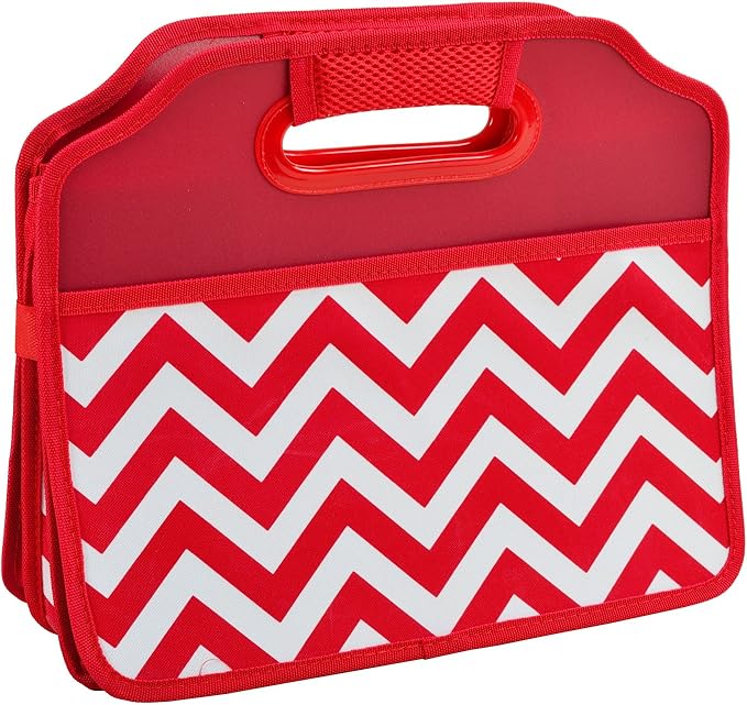 Picnic at Ascot 3 Section Folding Trunk Organizer- Designed & Quality Approved in the USA, Red Chevron