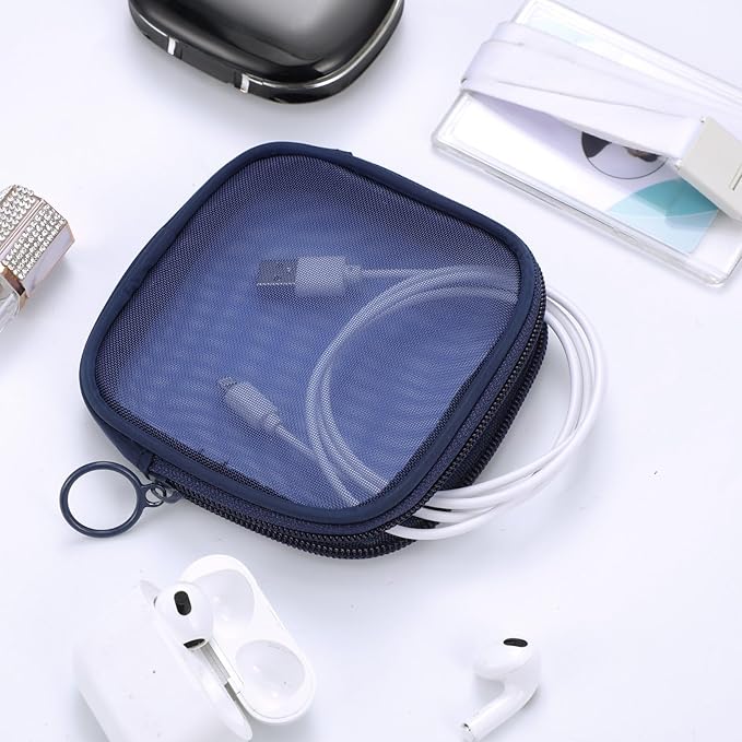 Weewooday 4 Pcs Mesh Makeup Bag Mesh Cosmetic Bag Travel Toiletry Pouch with Zipper Mini Makeup Cosmetic Purse for Daily Accessory(Small,Navy Blue)