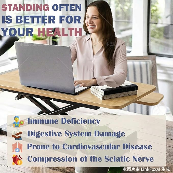 Standing Desk Converter 32" - Sit to Stand Desk Converter for Dual Monitors - Height Adjustable Desk Riser for Standing - Home Office & Corporate Use - Relieve Back Pain (Natural)