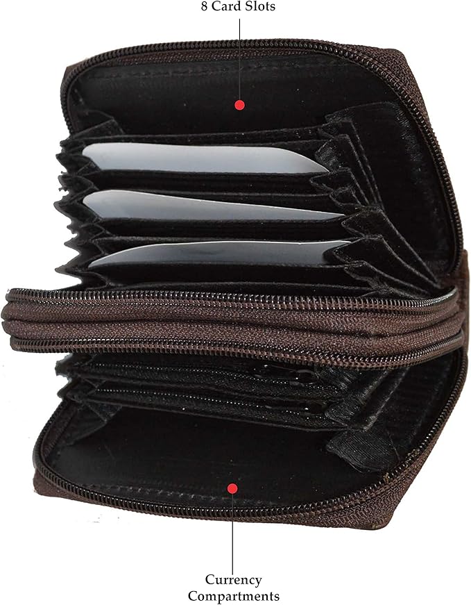 Leatherboss Leather RFID Identity Safe Double Zippered Accordion Wallet