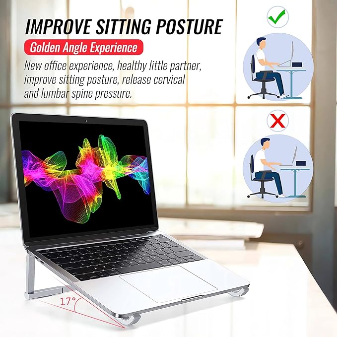Portable Foldable Aluminum Laptop Holder - Ergonomic Laptop Riser Compatible with 11 to 15.6 Inch MacBook Air/Pro