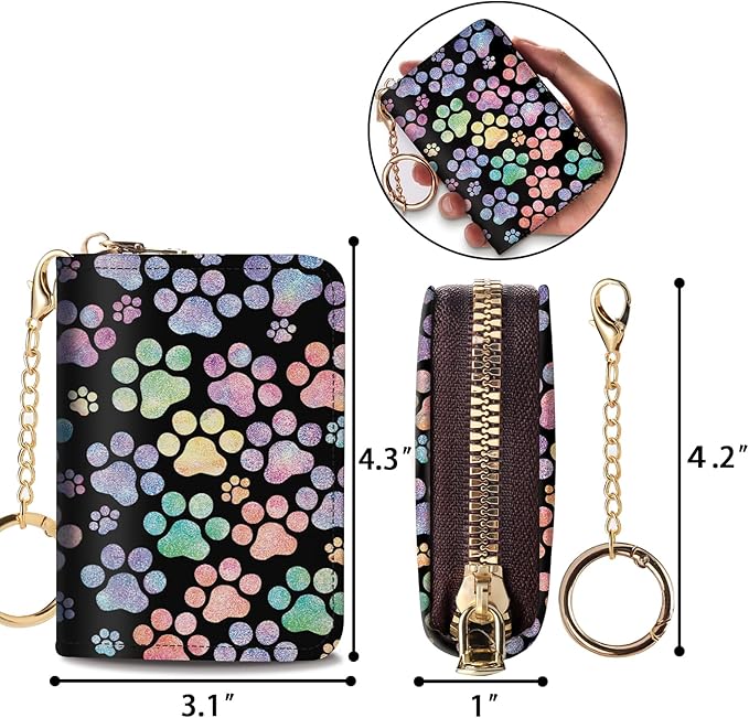 Credit Card Holder RFID Wallet, Small Card Holder Wallet for Women with Keychain Zipper, Funny Leather Print Credit Card Wallets Accordion Gift