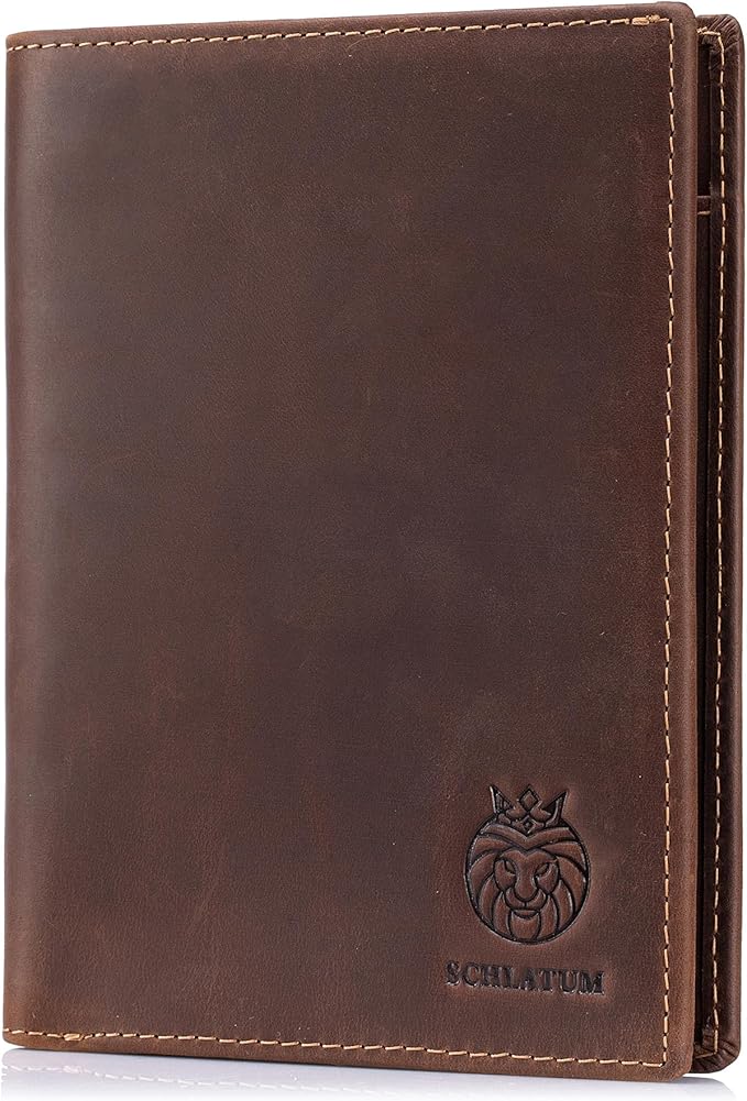 Genuine Leather Passport Holder for Travel Men and Women, Bifold Slim RFID Blocking Wallet with 2 Passport Slots, 5 Card Slots, Cash Pocket & SIM Ejector Vintage Crazy Horse Leather (Coffee, Small)