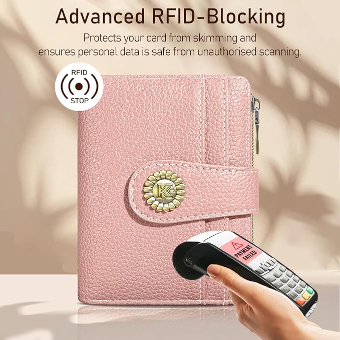 Kelvoris Small Rfid Women Wallet Bifold Zipper Coin Pocket PU Leather Compact Cash Credit Card Holder Travel Wallet for Female Ladies Teen Girls 1 ID Window 10 Card Slots