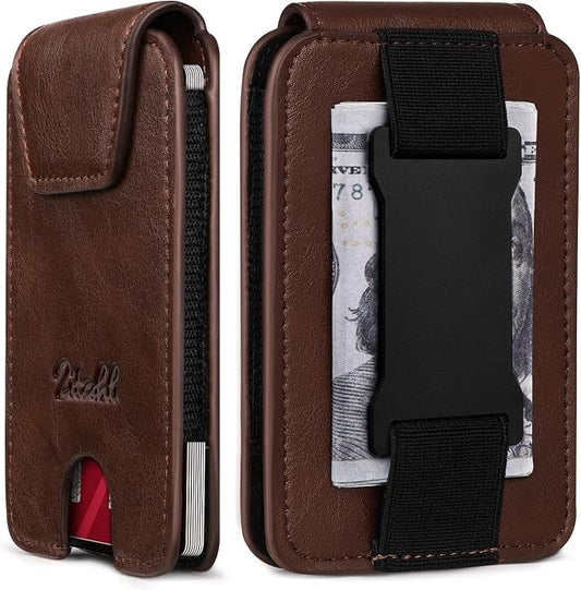 Zitahli Slim Wallet for Men Front Pocket – Thin Minimalist Credit Card Holder with Magnetic Closure & Elastic Cash Strap, RFID Blocking Wallet Holds up to 10 Cards & 15 Bills