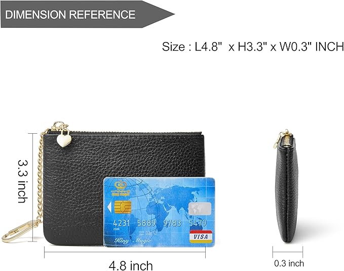 DAILANDO Mini Leather Coin Purse, Unisex Slim Zipper Card Holder and Coin Pouch with Keychain