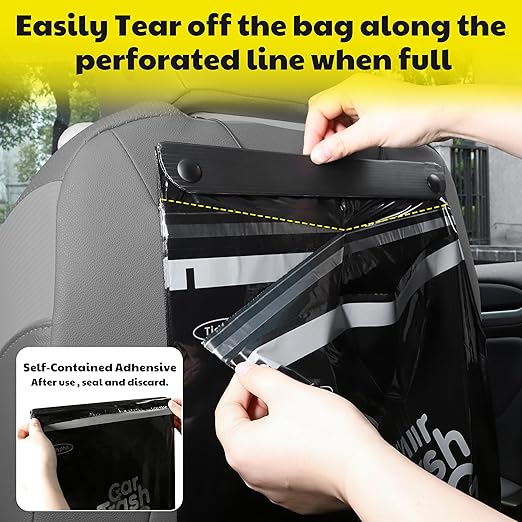 50 Bags Tidyphil Hanging Car Trash Bags Disposable, Leak-proof, Odor Seal. 2 Gallon Car Garbage Bags. Alternative to Car Trash Can, Easy Stick-On Car Garbage Can for Car,SUV, Truck, Vehicle, Stroller.