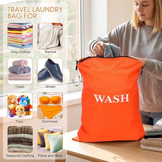 Hsei 4 Pcs Travel Laundry Bags Bulk 24 x 18 Inch Washable Waterproof Wet Dry Bag for Dirty Clothes Gym Foldable Organizer with Zipper Travel Accessoriesfor Swimming Yoga Bathing Suit Workout