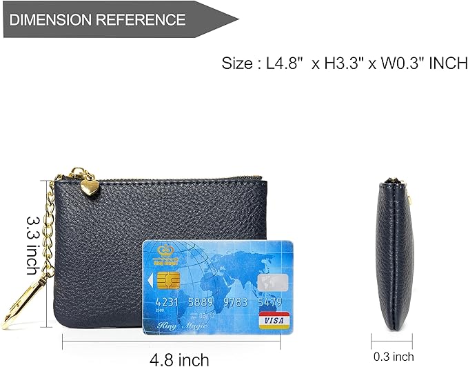 DAILANDO Mini Leather Coin Purse, Unisex Slim Zipper Card Holder and Coin Pouch with Keychain