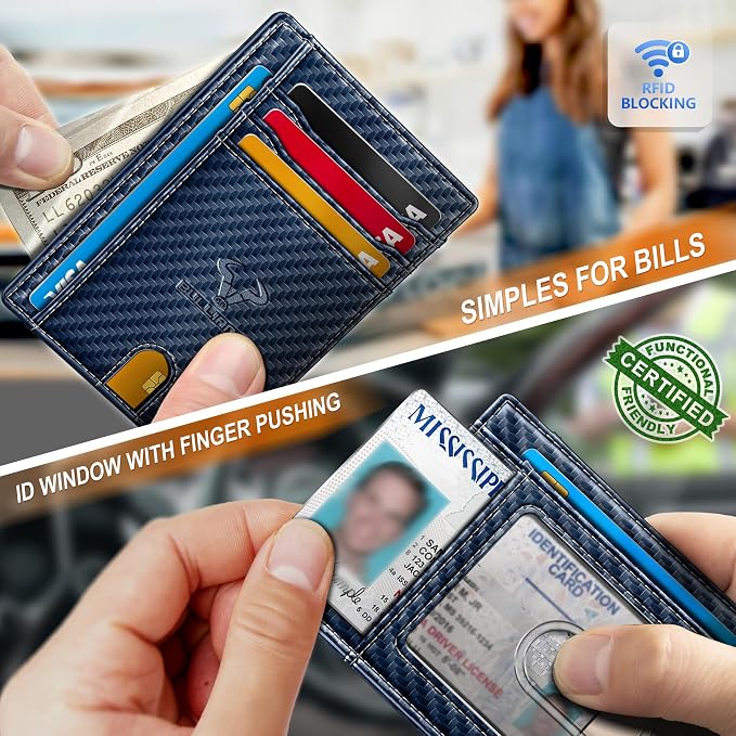 BULLIANT Slim Wallet, Skinny Minimal Thin Front Pocket Wallet Card Holder For Men 7Cards 3.15"x4.5",Gift-Boxed