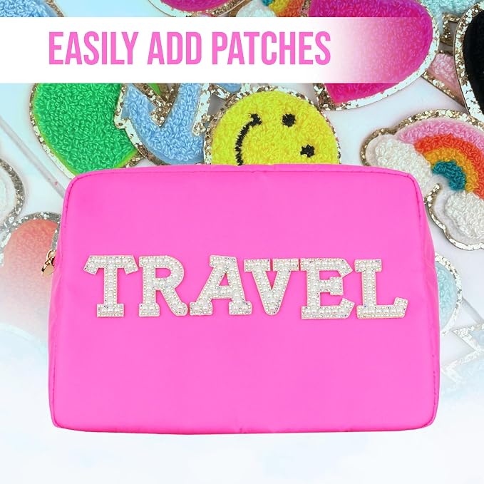 DANCOUR 3-Piece Hot Pink Makeup Bag Set – Mini, Small & Large Cosmetic Bags for Women & Girls, Cute Travel Toiletry Bag Set, Makeup Organizer Pouches for Purse or Travel