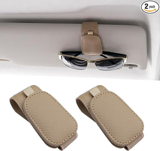 Yuoyar 2 Packs Magnetic Sunglass Holder for Car Visor - Universal Sunglasses Clip for Different Size Eyeglasses - Convenient Interior Car Accessories (Beige)