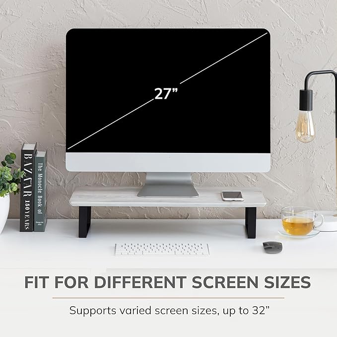 Anji Mountain Monitor Stand - Desktop Organizer & Laptop Riser, Ergonomic Monitor Riser, Space-Saving Monitor Stand for Desk, Durable Construction, Easy Assembly, Ideal for Home & Office,White Wash