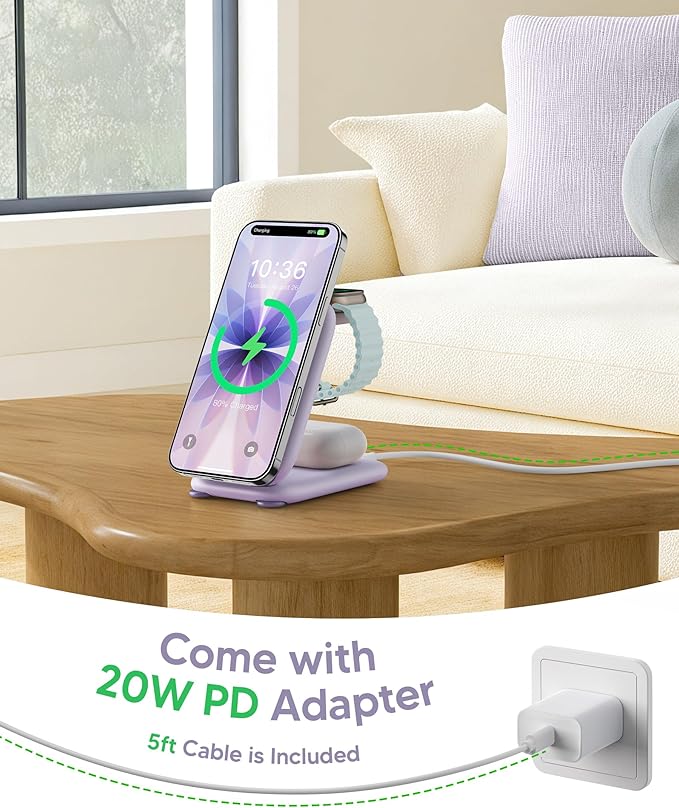 PaktVault 2025 Traveling Fast Wireless Charging Station for Apple Devices, Magnetic 3 in 1 MagSafe Charger Stand for iPhone 17 16 15 14 13 12 Pro Max Plus Air, Apple Watch&Air pods Pro, PU