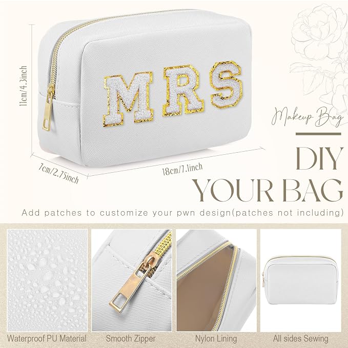 Sweetude 1 Pcs Makeup Bag Bulk for Women Preppy Gift PU Leather Cosmetic Bag Small Skincare Toiletry Pouch Wedding Travel Cosmetic Pouch for Bridesmaid Bride Mother Gift Favors (White)