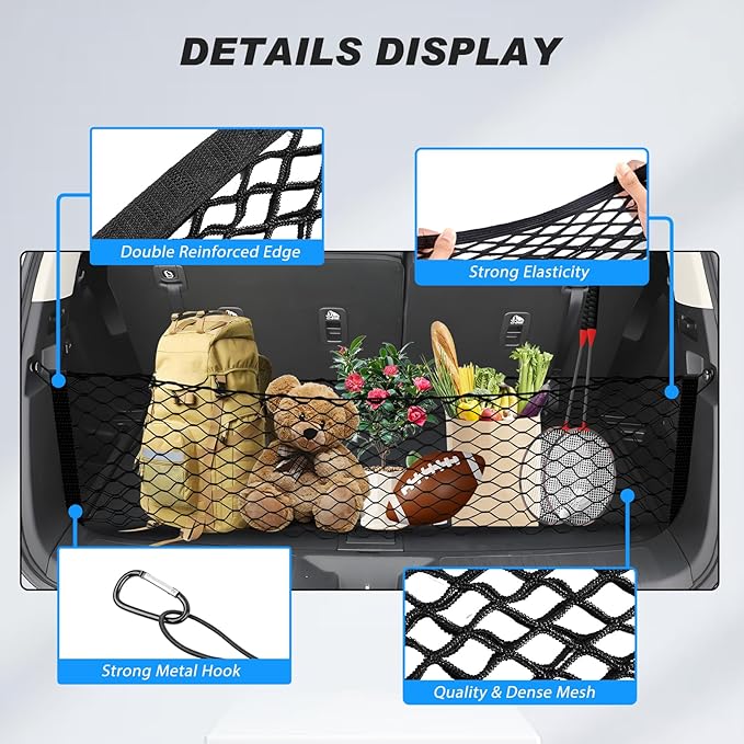 Karltys Cargo Net for Honda Pilot 2023-2026 Envelope Style | Elastic Mesh Net | Heavy Duty | Metal Hooks | Honda Pilot Trunk Net Accessories