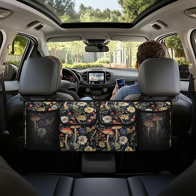 Mushroom Daisy Car Trunk Organizer, Backseat Hanging Organizer with 4 Waterproof Storage Bag Vehicle Storage Container for SUV Sedan Truck MPV
