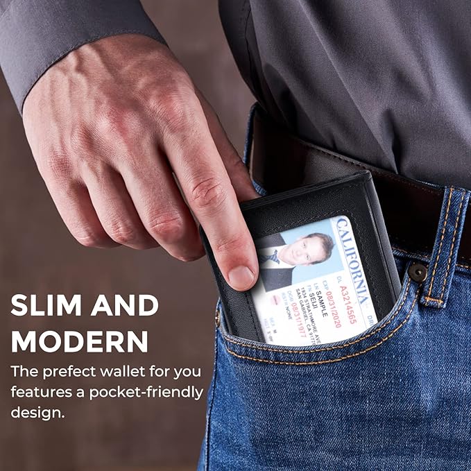 RFID Blocking Front Pocket Minimalist Slim Leather Bifold Wallet Credit Card Case Holder ID Window