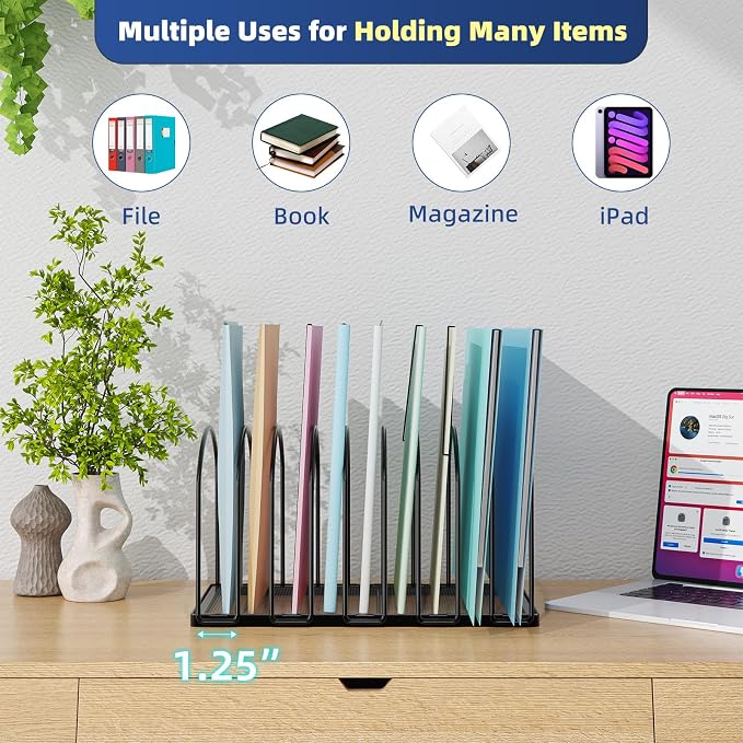 Simple Trending 9 Section Metal File Sorter Organizer for Desk Home Office, Black