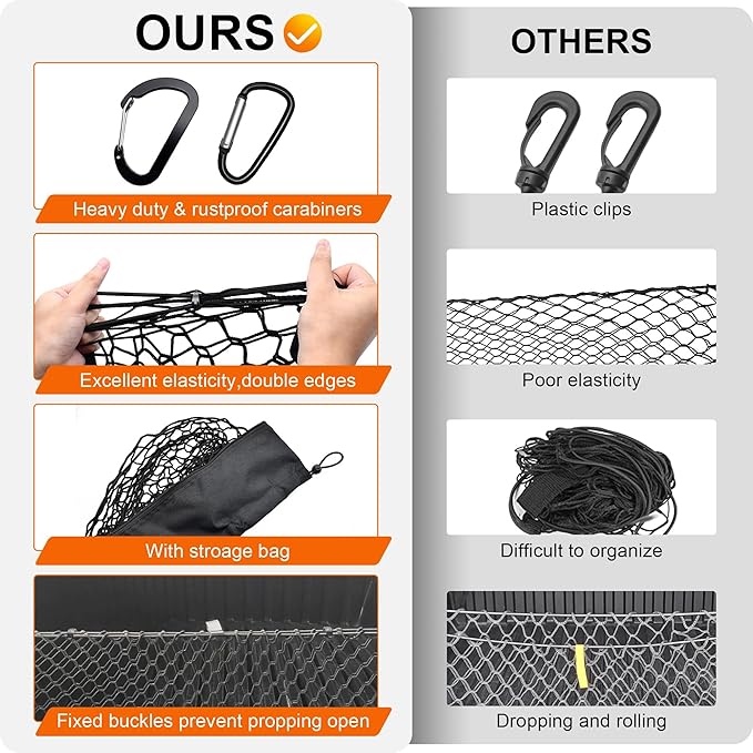 Truck Bed Cargo Net for Dodge Ram 1500 2019-2024 2025, Envelope Style Pickup Cargo Net with Storage Bag, Heavy Duty Elastic Mesh Organizer with Carabiners, Secures Groceries & Gear