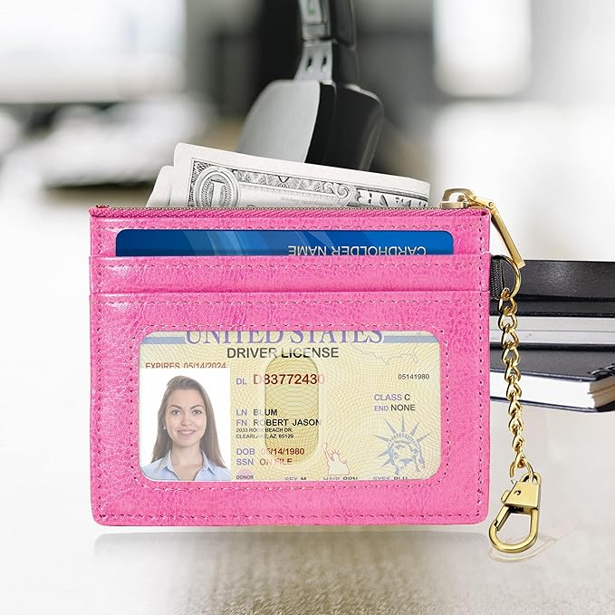 SEAVILIA Card Holder Keychain Wallet for Women with ID Window RFID Coin Purse Bee Gifts Slim Minimalist Small Wallet
