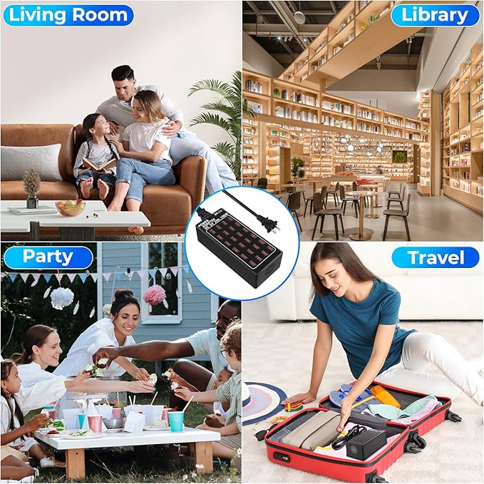 USB Charging Station, 100W/20A 24 Port Desktop Multiple Device Charger Station, Multi Ports Fast Phone Charging Station Organizer, Suitable for School Mall Shop Hotel