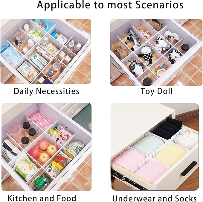 Adjustable Drawer Dividers Set, DIY Plastic Grid Drawer Organizer for Desk, Kitchen, Dresser, and Makeup – Easy to Cut and Assemble Storage Separator for Neat and Custom Organization (6PCS)