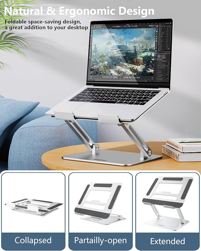 Laptop Computer Stand Adjustable Height-Tablet Holder for Desk-Foldable Riser Folding Mount for Notebook iMac MacBook Air Pro,Dell XPS, HP (10-17.3"),Aluminum-Silver
