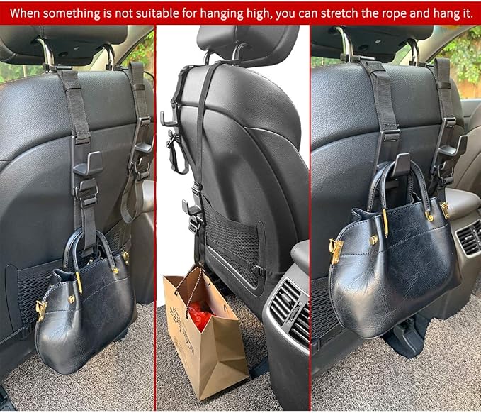 4-Pack Headrest Hooks for Car Universal Interior Auto Vehicle Back Front Seat Hanger Holder Organizer for Handbags Purses Coats and Grocery Bags