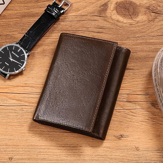 FALAN MULE Men's Wallet Genuine Leather Trifold Wallet With ID Window