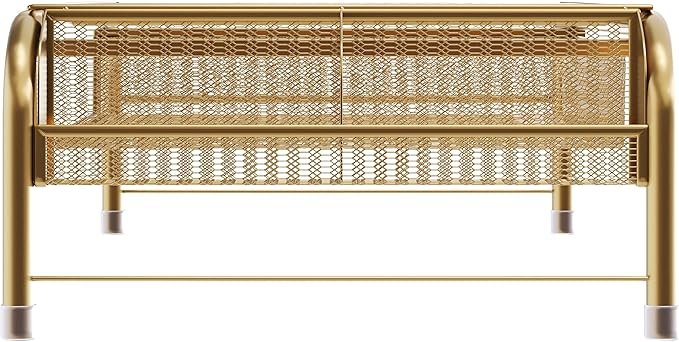 Martha Stewart Ryder Gold Mesh Metal Desktop Monitor Stand Riser with Organizer Drawer and Side Storage