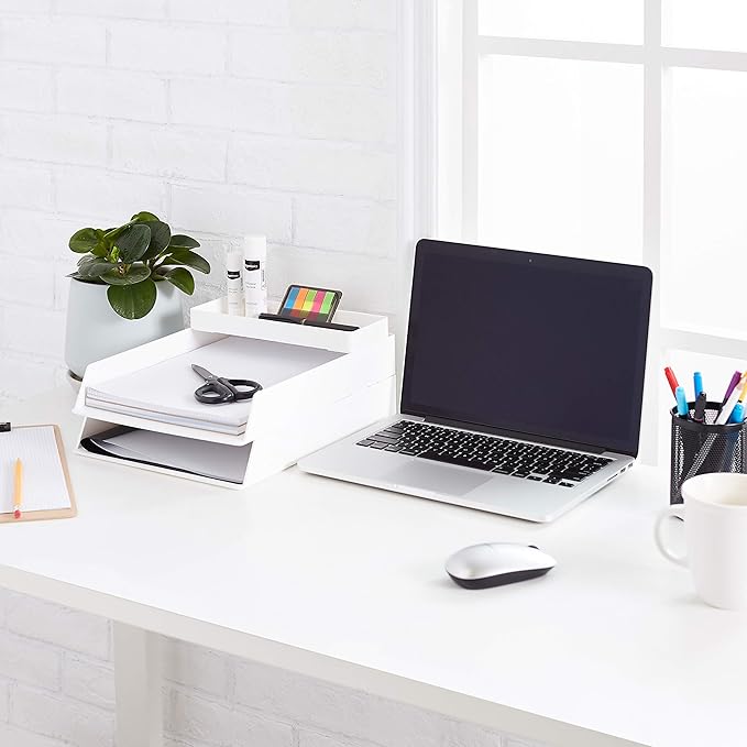 Amazon Basics Rectangular Plastic Desk Organizer, Half Accessory Tray for Office Supplies and Workspace Organization, 9.4" x 3.3" x 1", White