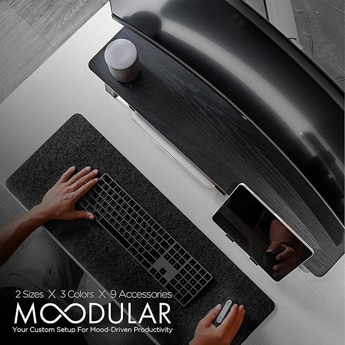 ULTRARM Moodular Wooden Monitor Stand 33.4??(85cm) Desk Organizer with Metal Slide Rails for Drawer, Tray, Laptop, Tablet, Phone & Headphones Customizable Riser for Organized Workspace Black MS85-B