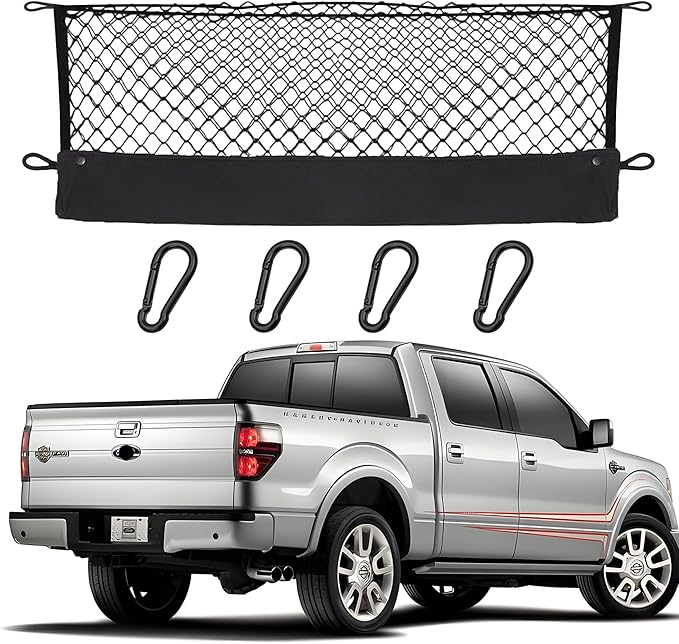 Envelope Style Cargo Net Compatible with Ford Pickup F150 F250 F350, 2026 2025 2024 2023 2022 2021 2020 2019 2018 2017 2016 2015 2014 2013 F-150-350 Trunk Car Rear Tailgate Touring Netting
