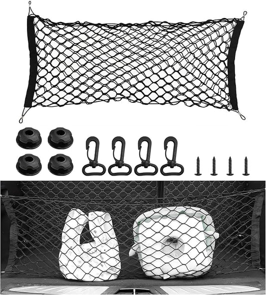 Stretchable Cargo Net, 36.2×15.7 Inch Highly Elastic Auto Trunk Bed Cargo Mesh Organizer with Hooks, Double-Layer Trunk Storage Net Interior Accessories for Car Truck SUV