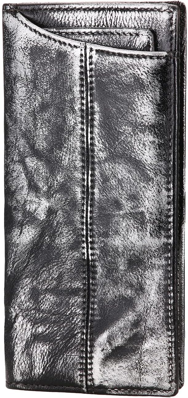 Le'aokuu Mens Leather Zipper Pocket Id Business Card Case Holder Organizer Wallet Phone Case Designer Bifold Checkbook Purse