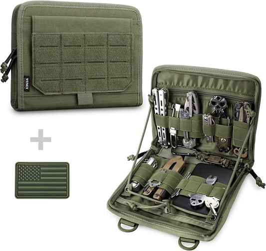 WYNEX Tactical Folding Admin Pouch, Molle Tool Bag of Laser-Cut Design, Utility Organizer EDC Medical Bag Modular Pouches Tactical Attachment Waist Pouch Include U.S Patch