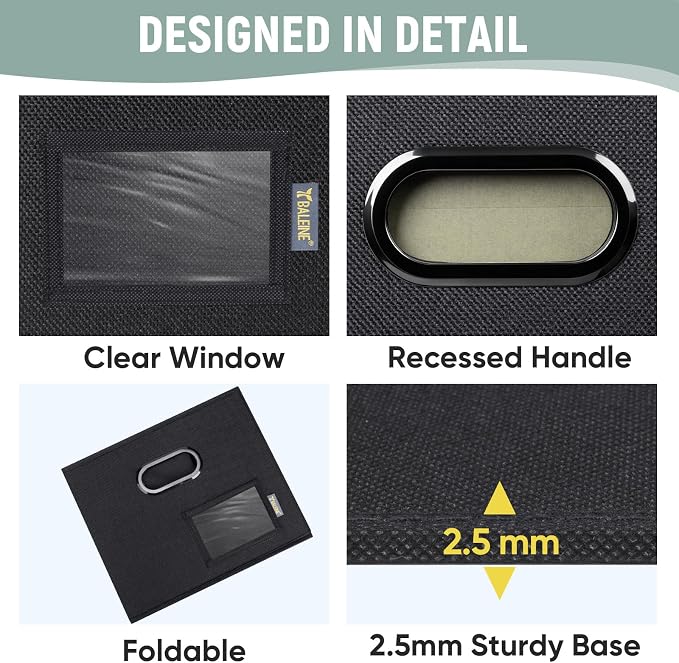 BALEINE File Organizer Box with Lid, Collapsible File Folder Organizer with Plastic Slide, Filing Box for Office Home Document Organizer Storage (Black, 4PK)