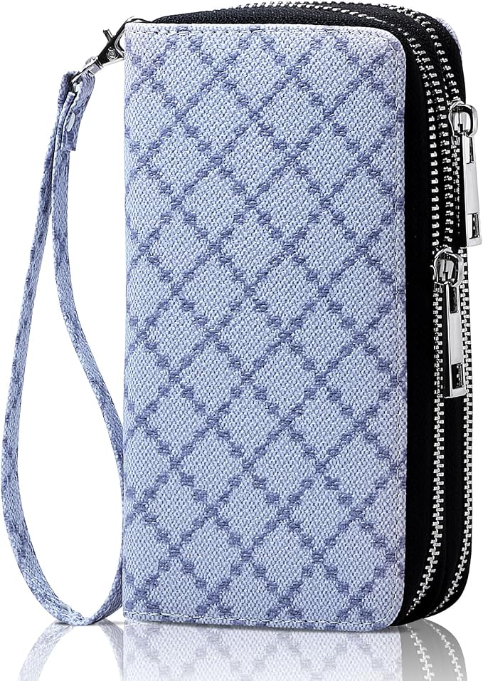 Cellphone Wallet for Women Dual Zipper Long Purse with Removable Wristlet