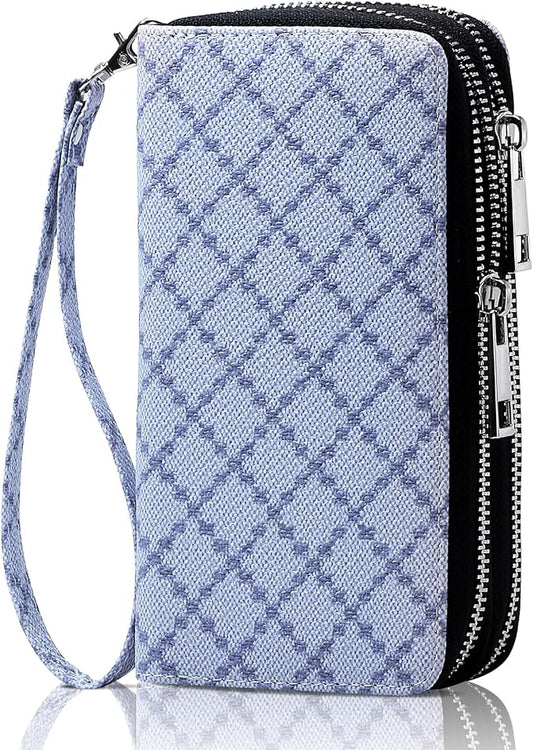 Cellphone Wallet for Women Dual Zipper Long Purse with Removable Wristlet