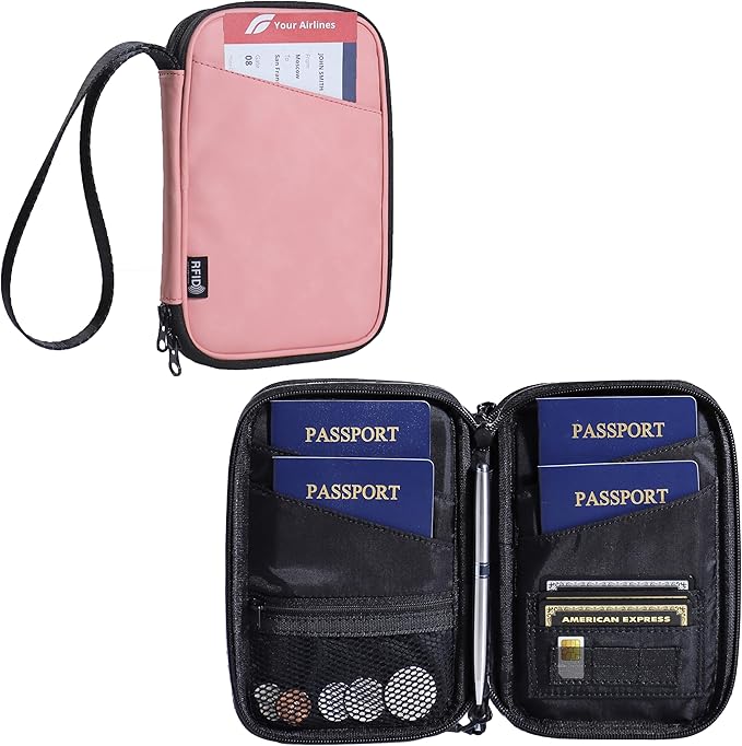 family passport holder for 4 pink multiple passport bag passport wallet for travel passport cover rfid blocking for women waterproof wallet with zipper passport case for men